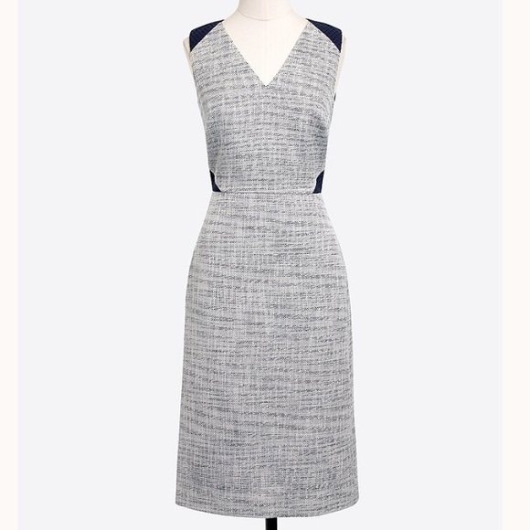 J. Crew Sheath Dress V-Neck Midi, Navy Blue and Gray - Picture 2 of 11